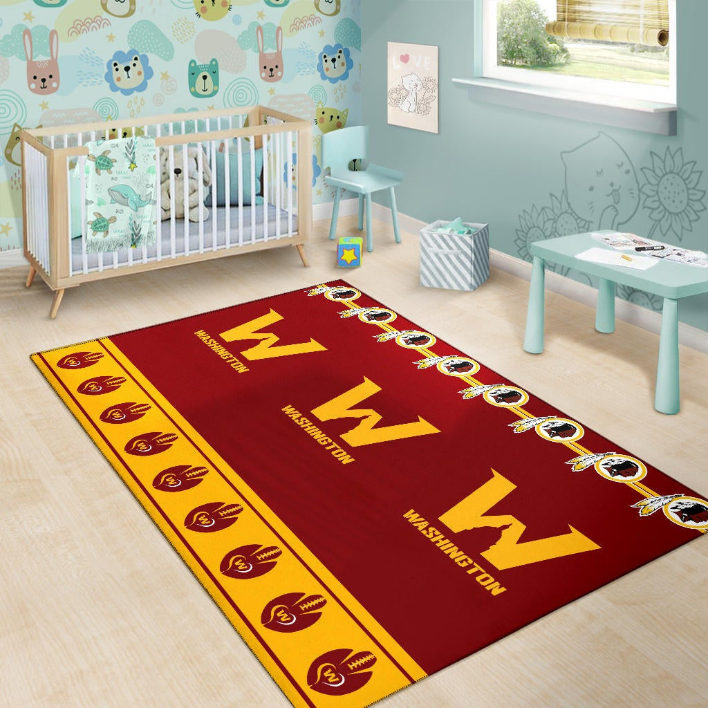 American Football Team Area Rug - Washington W And Rugby Ball Patterns Rugs Home Decor