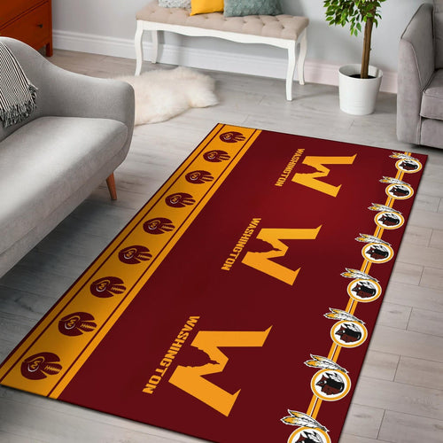 American Football Team Area Rug - Washington W And Rugby Ball Patterns Rugs Home Decor