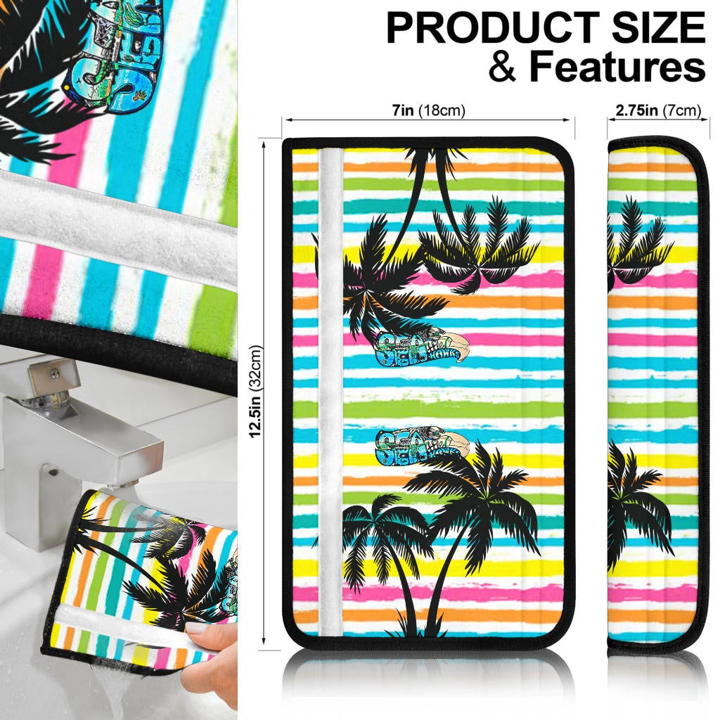 American Football Team Seat Belt Covers - Seattle Seahawks Holiday With Palm Tree Silhouette Belt Covers