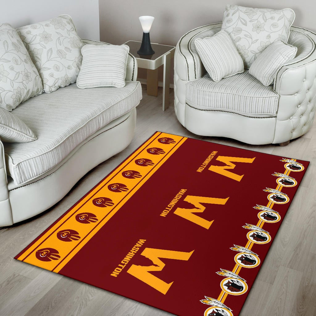 American Football Team Area Rug - Washington W And Rugby Ball Patterns Rugs Home Decor