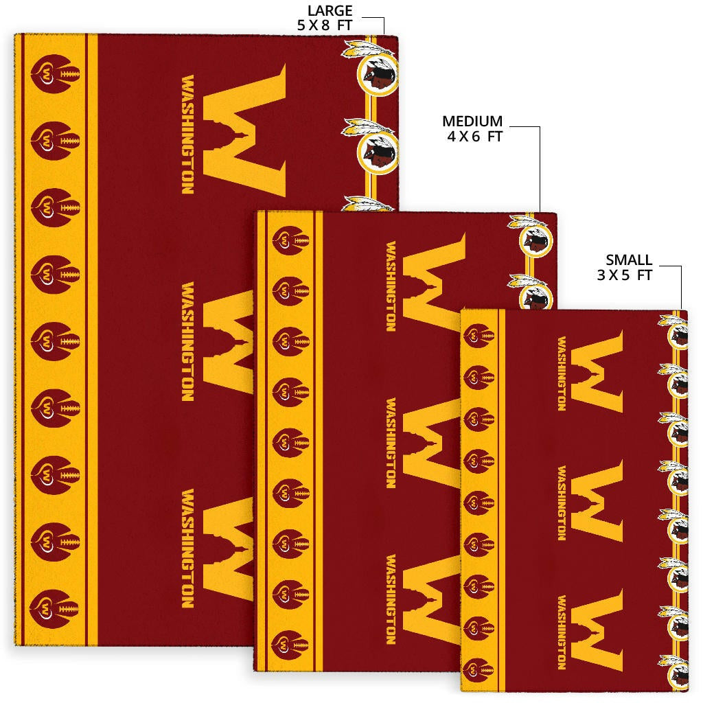 American Football Team Area Rug - Washington W And Rugby Ball Patterns Rugs Home Decor
