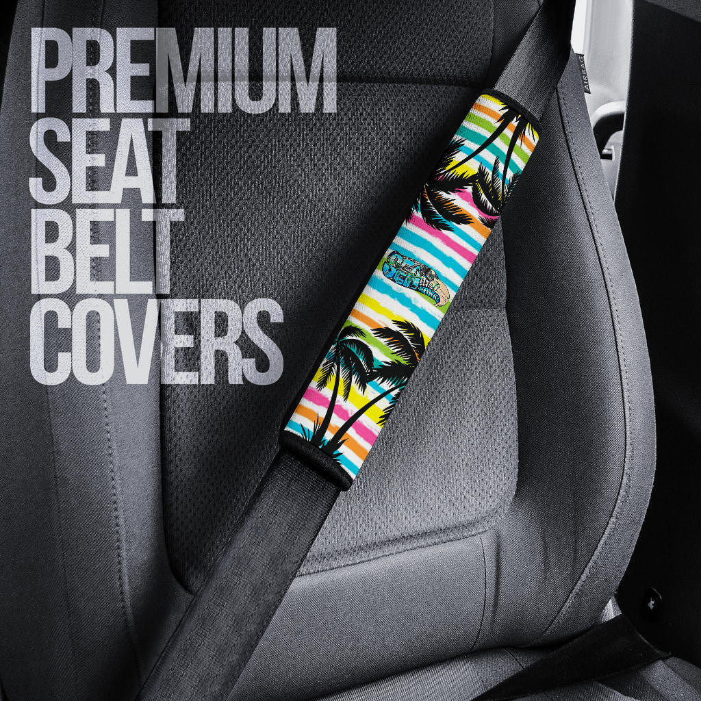 American Football Team Seat Belt Covers - Seattle Seahawks Holiday With Palm Tree Silhouette Belt Covers