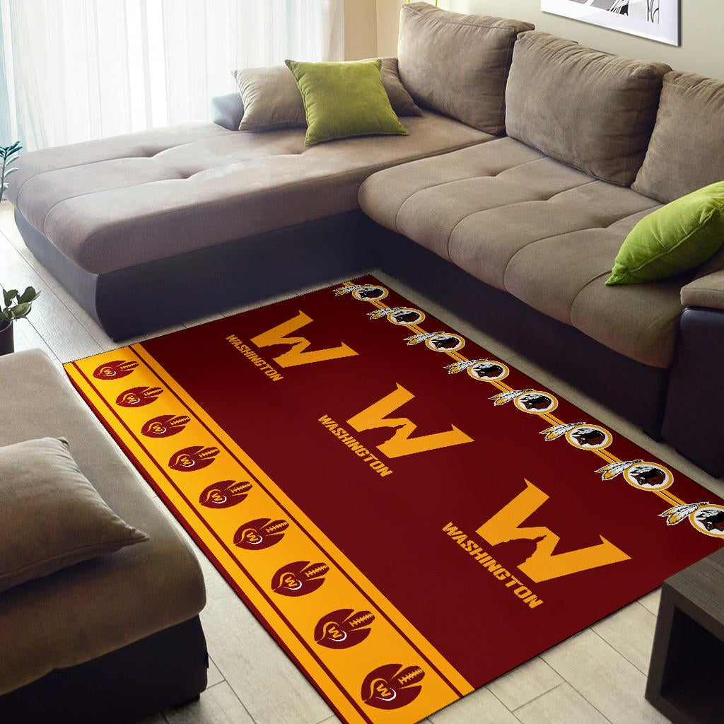 American Football Team Area Rug - Washington W And Rugby Ball Patterns Rugs Home Decor