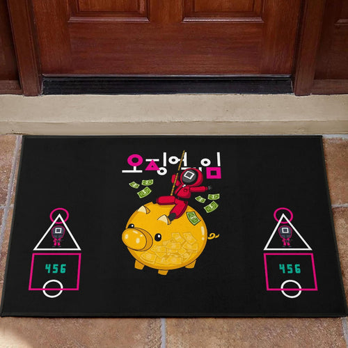 Squid Game Movie Door Mat - Squid Worker Swing Golden Pig Wrecking Ball Door Mat Home Decor