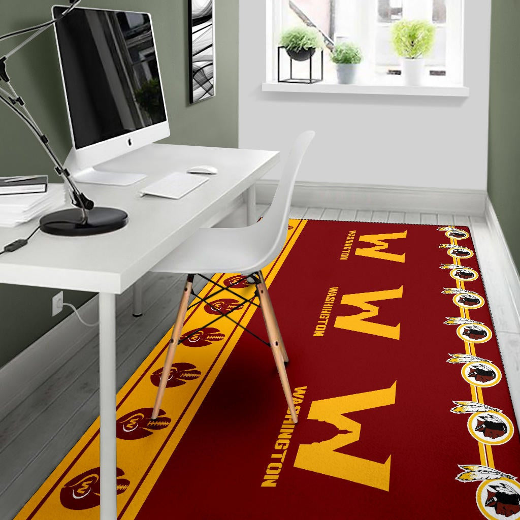 American Football Team Area Rug - Washington W And Rugby Ball Patterns Rugs Home Decor