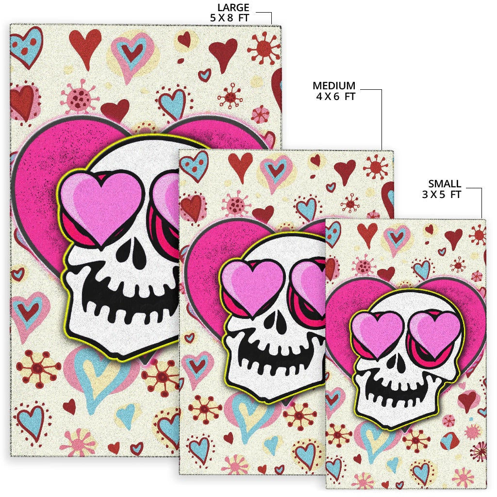 Valentine Area Rug - Skull In Love Heart Eyes Colorful Patterns Rugs Home Decor