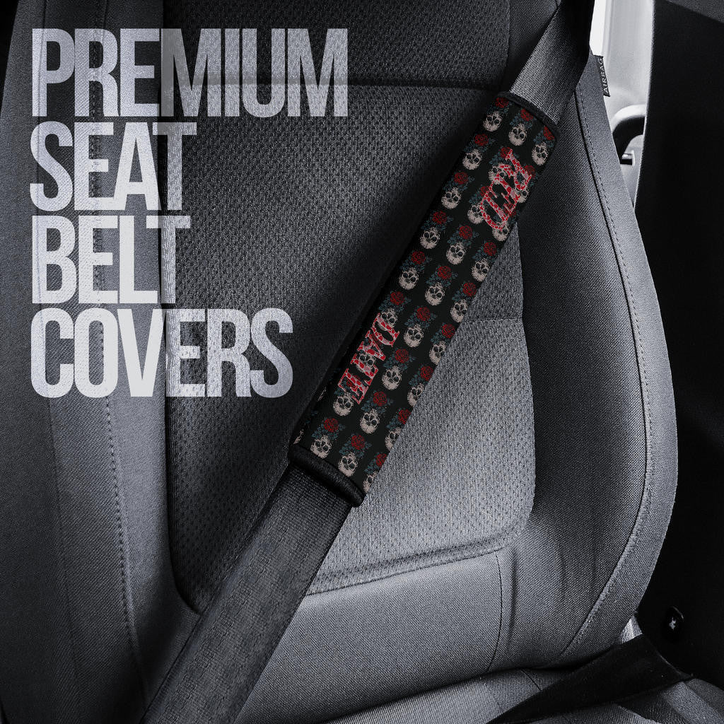 Valentine Seat Belt Covers Golden Skull Wearing Red Curly Hair Red Date Belt Covers
