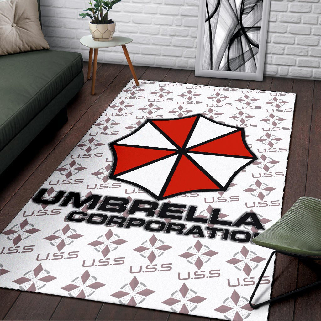 Resident Evil Game Area Rug - Umbrella Corp Symbol USS White And Red Rugs Home Decor