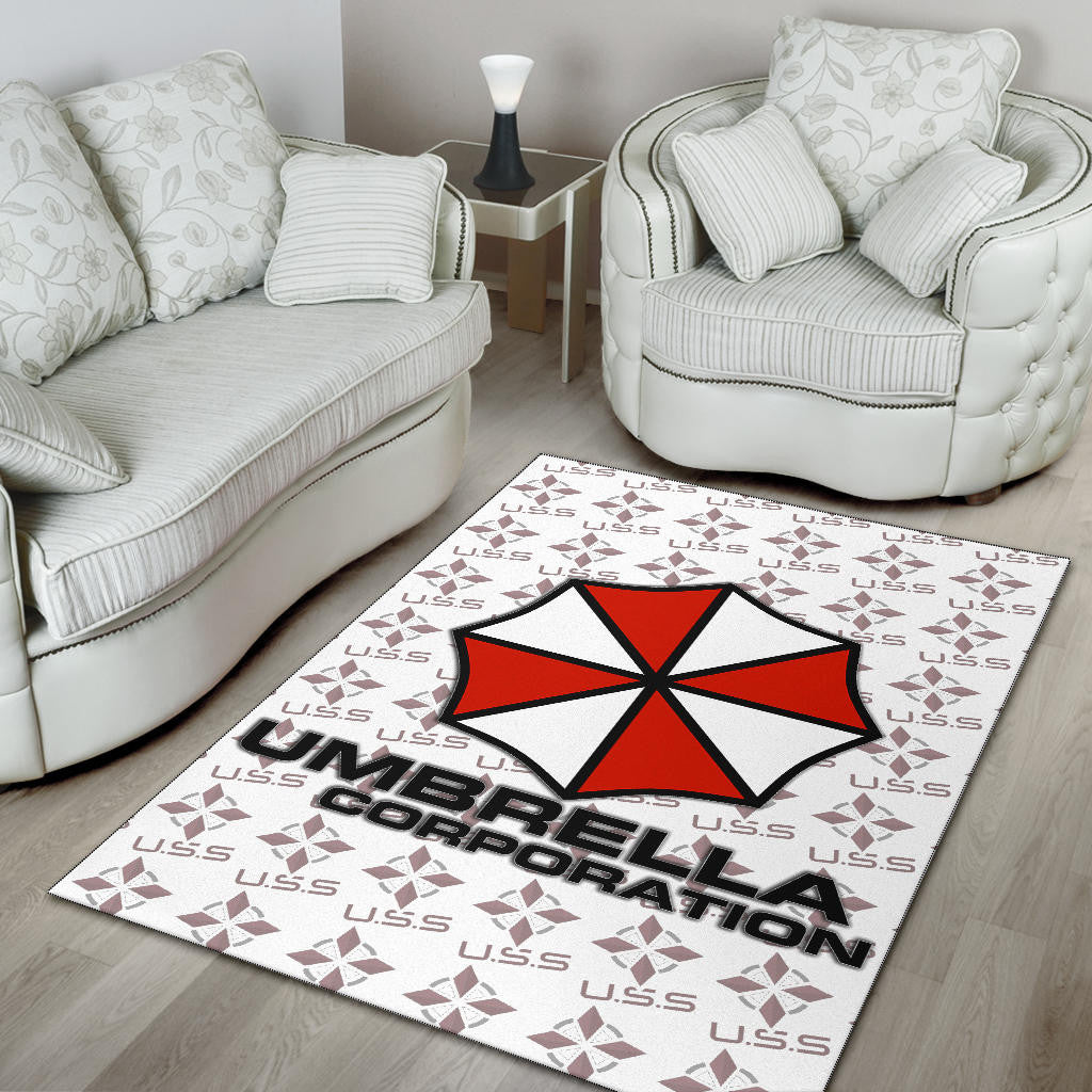 Resident Evil Game Area Rug - Umbrella Corp Symbol USS White And Red Rugs Home Decor