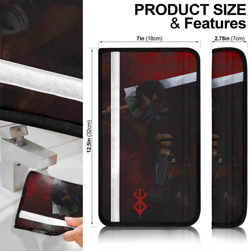 Berserk Anime Seat Belt Covers - Guts In Darkness With Giant Sword Sacrifice Symbol Belt Covers