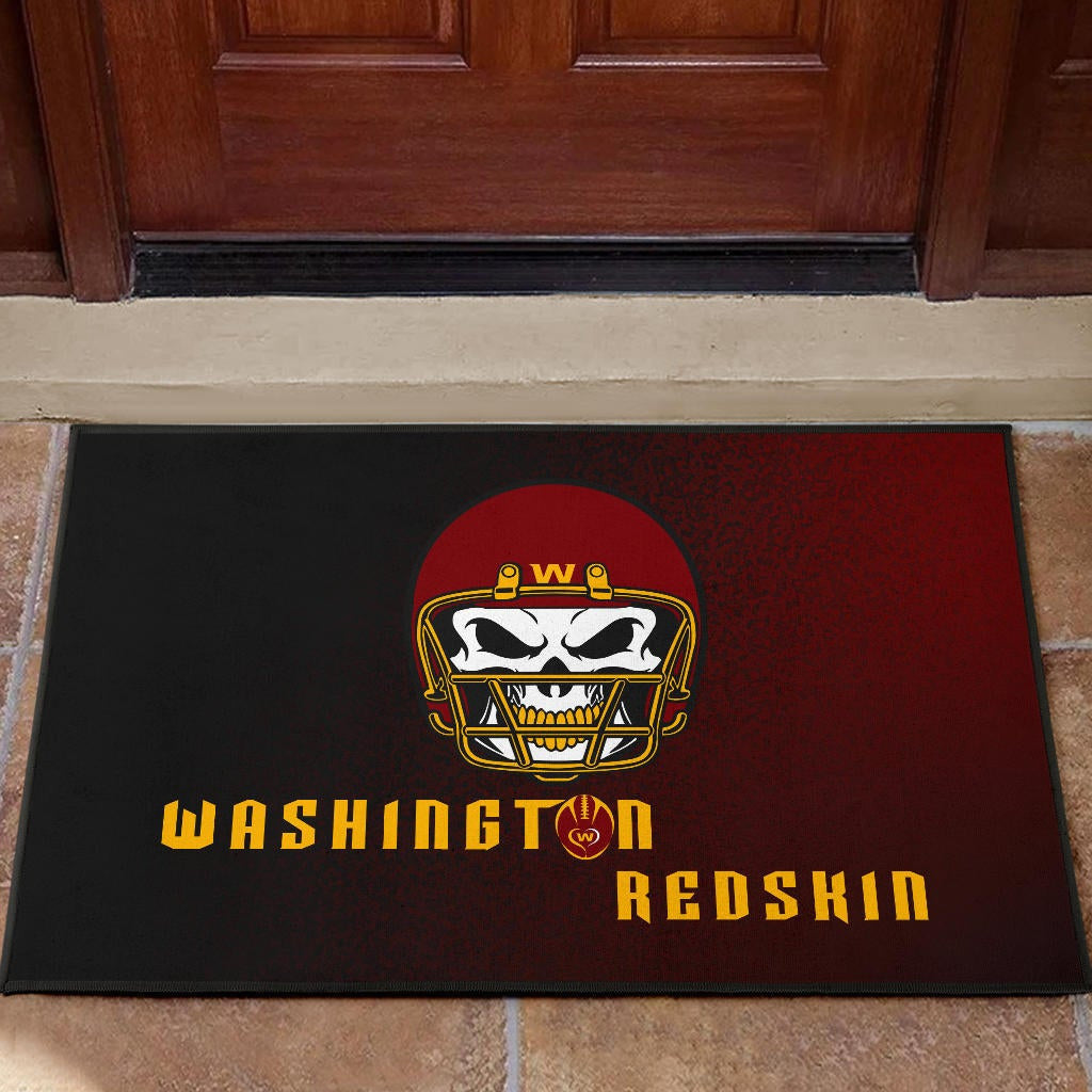 American Football Team Door Mat - Washington Redskin Skull Wearing Helmet Door Mat Home Decor