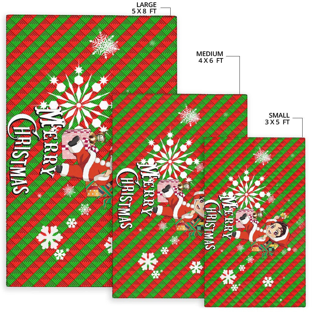 Demon Slayer Anime Area Rug - Merry Christmas Santa Tanjiro With Xmas Gifts Rugs Home Decor
