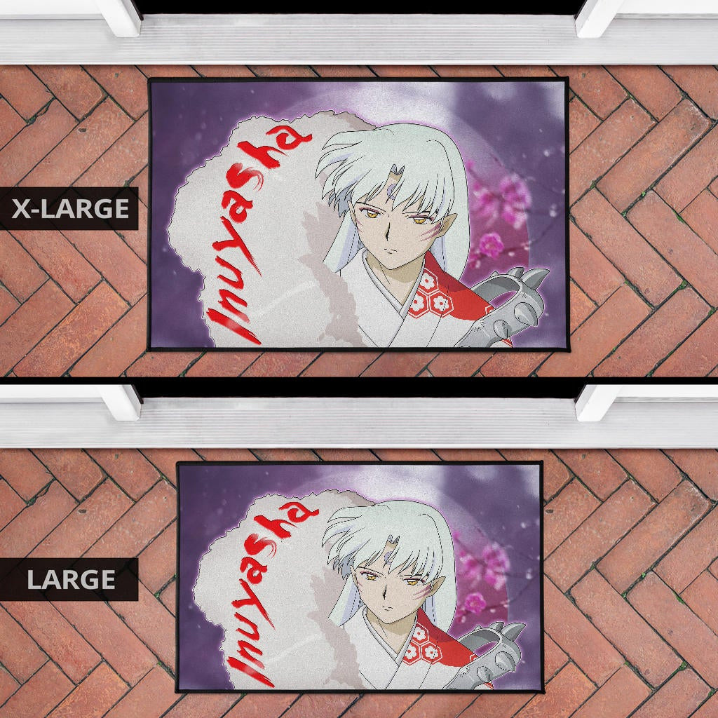 Inuyasha Anime Door Mat Sad Sesshomaru Face Sakura Blossom Flower At Night Door Mat Home Decor