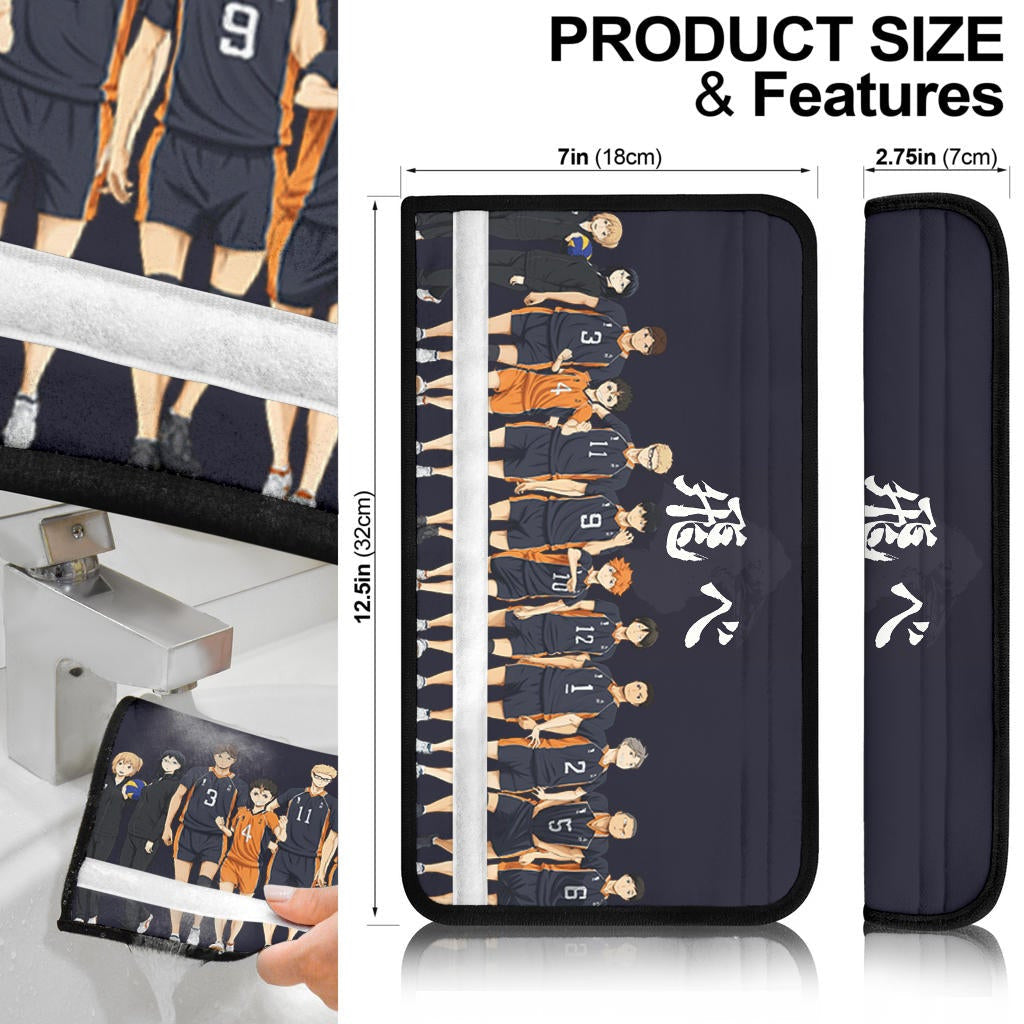 Haikyuu Anime Seat Belt Covers - Karasuno Volleyball Team Members Kanji Belt Covers