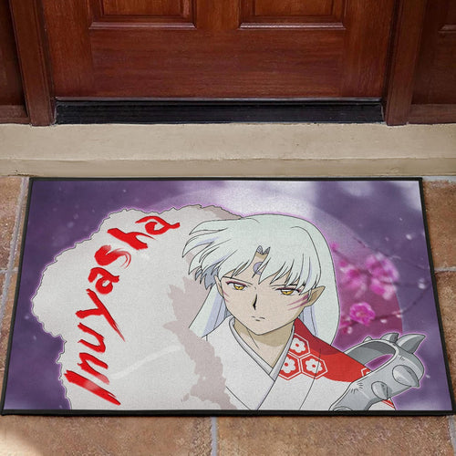 Inuyasha Anime Door Mat Sad Sesshomaru Face Sakura Blossom Flower At Night Door Mat Home Decor
