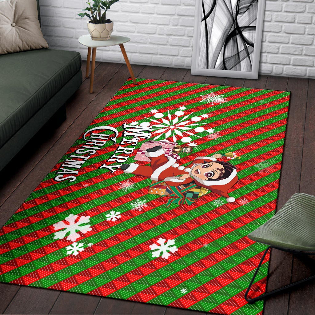Demon Slayer Anime Area Rug - Merry Christmas Santa Tanjiro With Xmas Gifts Rugs Home Decor