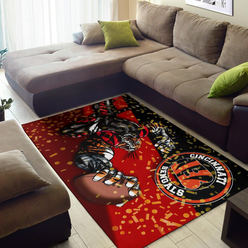 Cincinnati Bengals American Football Team Area Rug Strong Bengal Grabbing Rugby Ball Artwork Rugs Home Decor