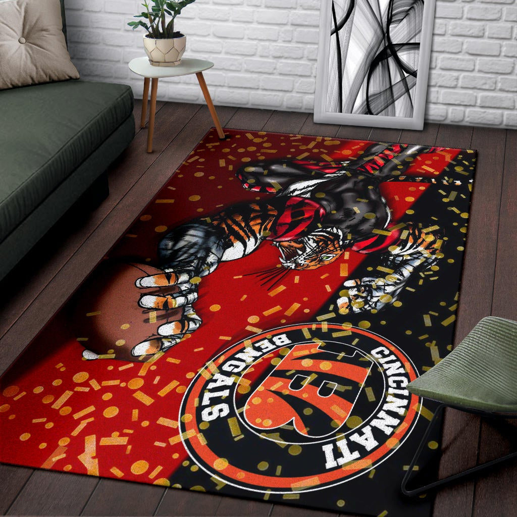 Cincinnati Bengals American Football Team Area Rug Strong Bengal Grabbing Rugby Ball Artwork Rugs Home Decor