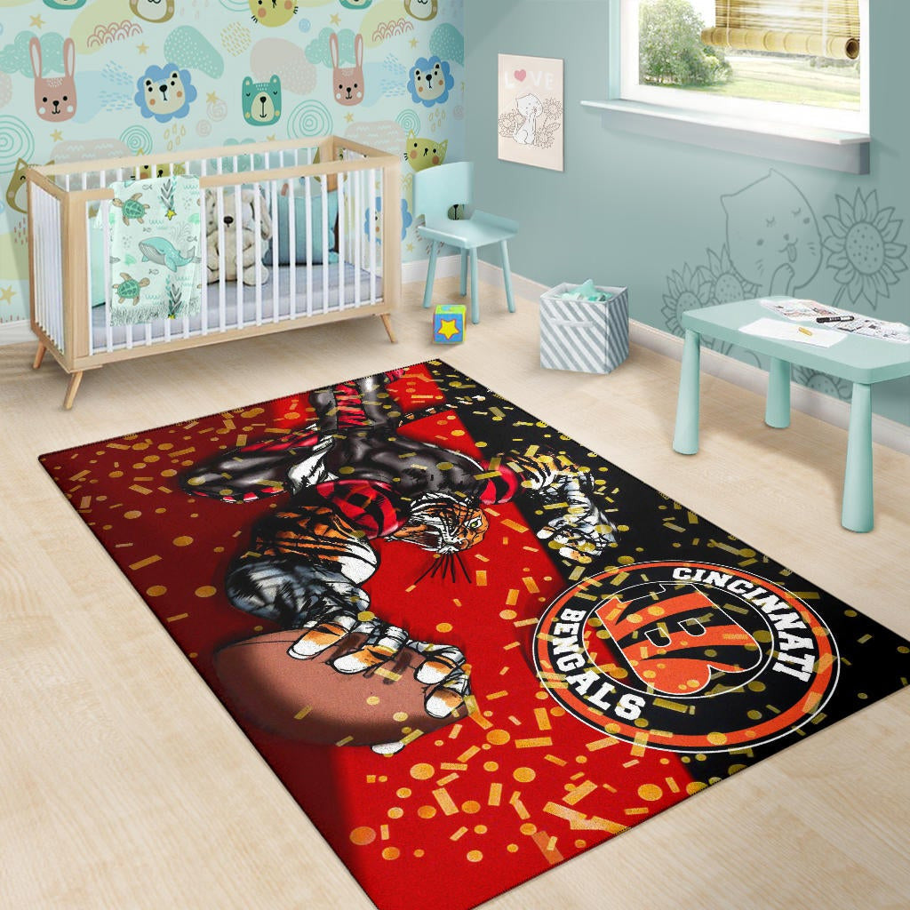 Cincinnati Bengals American Football Team Area Rug Strong Bengal Grabbing Rugby Ball Artwork Rugs Home Decor