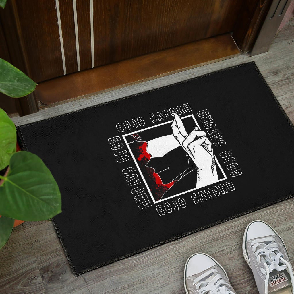 Jujutsu Kaisen Anime Door Mat Satoru Gojo Face Shadow Hand Sign Black White Door Mat Home Decor