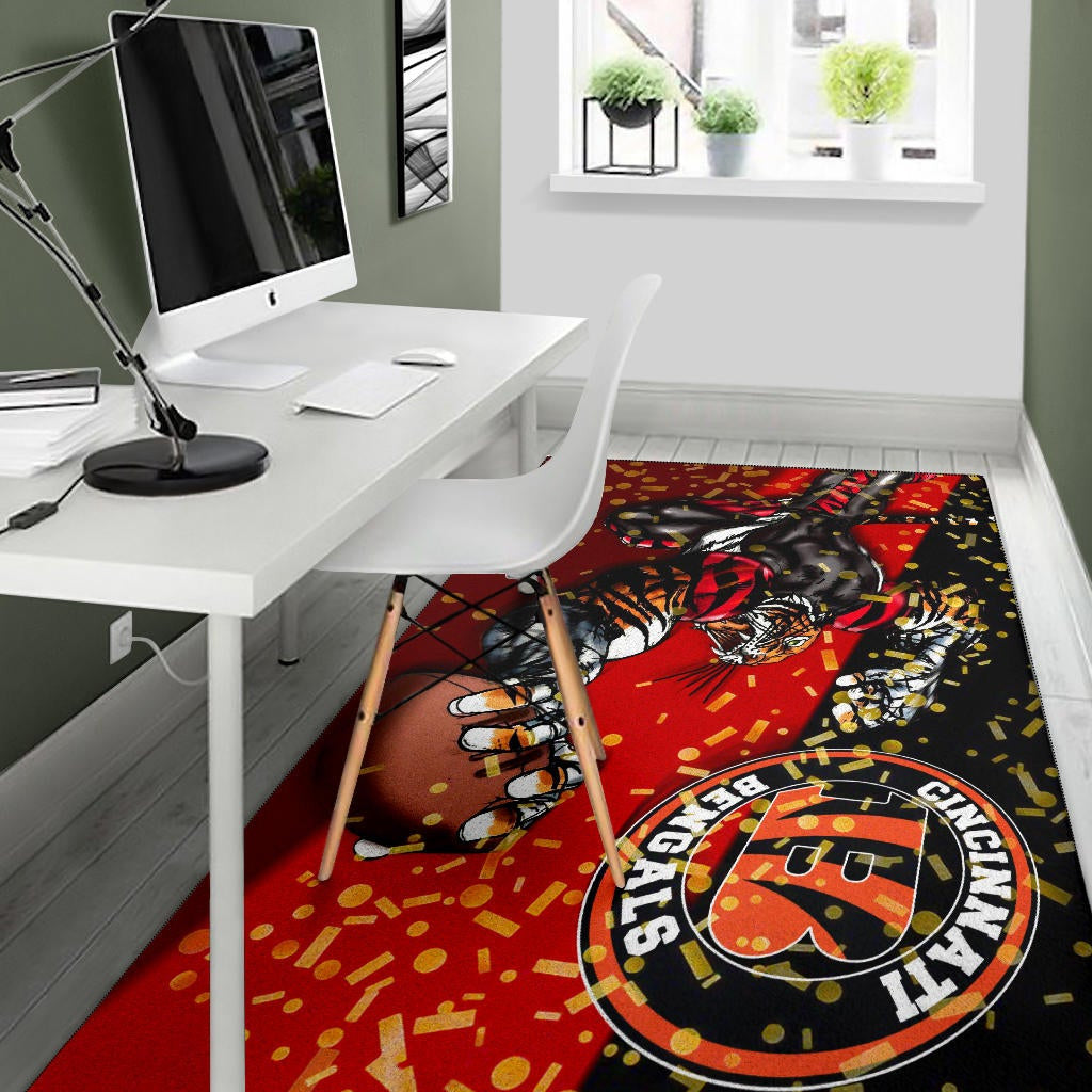 Cincinnati Bengals American Football Team Area Rug Strong Bengal Grabbing Rugby Ball Artwork Rugs Home Decor