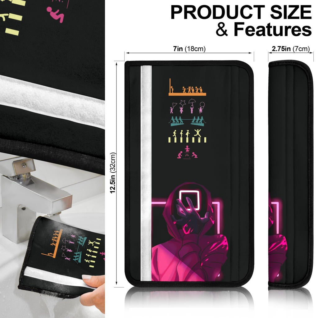 Squid Game Movie Seat Belt Covers - All Rounds Squid Workers Neon Minimalist Belt Covers