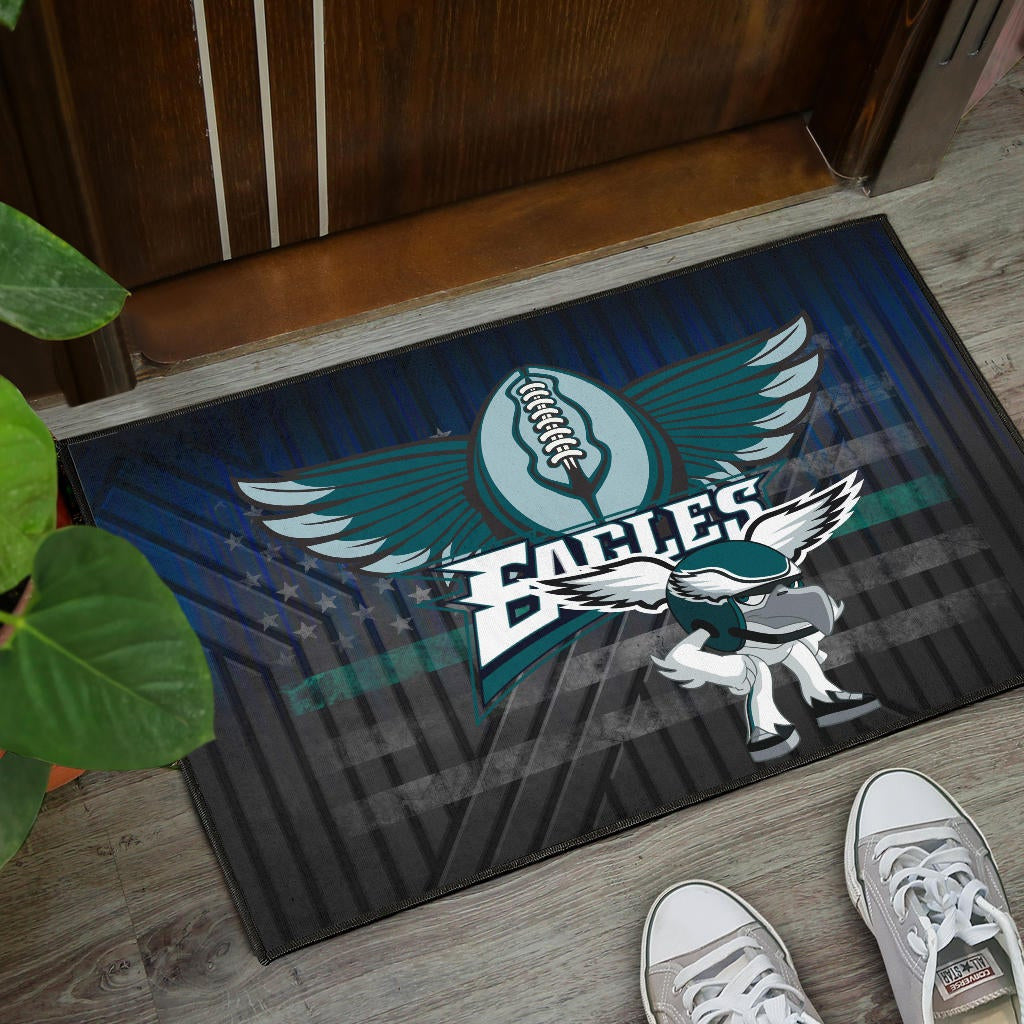 Philadelphia Eagles American Football Team Door Mat Funny Eagle Wearing Helmet Rugby Ball With Wings Door Mat Home Decor