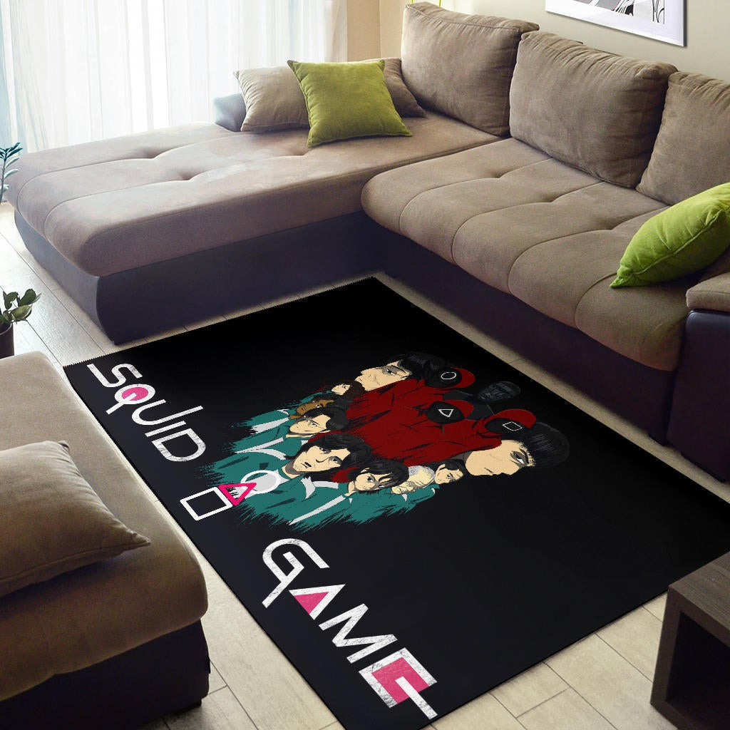 Squid Game Movie Area Rug - Squid Workers With Players Gather Round Rugs Home Decor