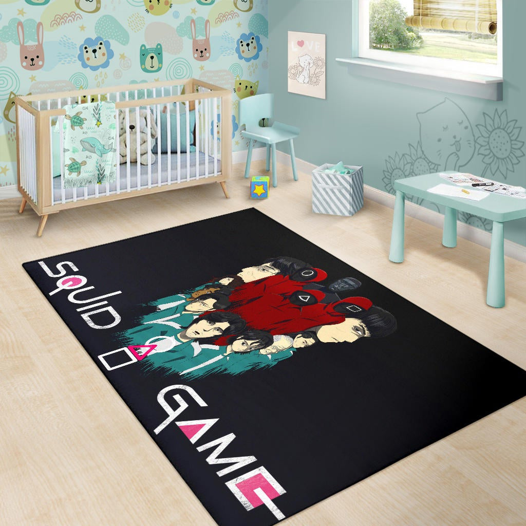 Squid Game Movie Area Rug - Squid Workers With Players Gather Round Rugs Home Decor