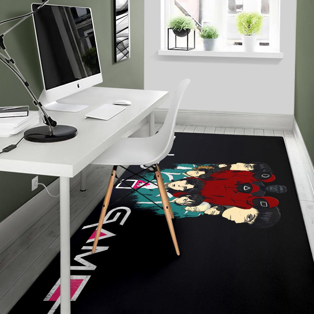 Squid Game Movie Area Rug - Squid Workers With Players Gather Round Rugs Home Decor