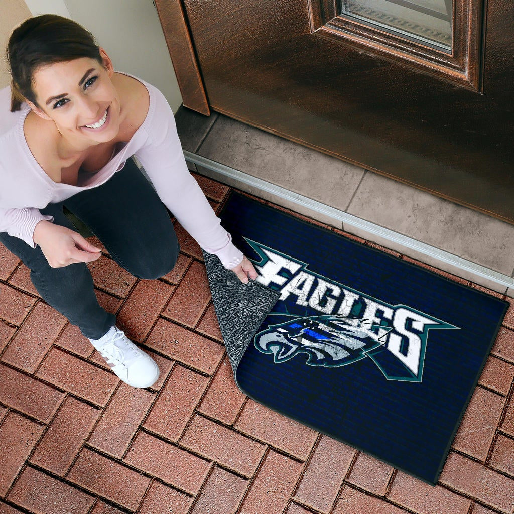 Philadelphia Eagles American Football Team Door Mat Sharp Eagle Head US Flag Blue Brick Wall Door Mat Home Decor