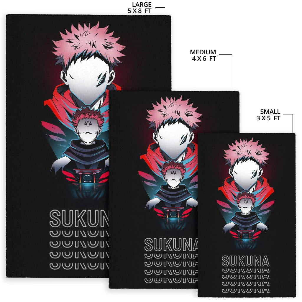 Jujutsu Kaisen Anime Area Rug Sukuna And Yuji No Face White Kanji Patterns Rugs Home Decor