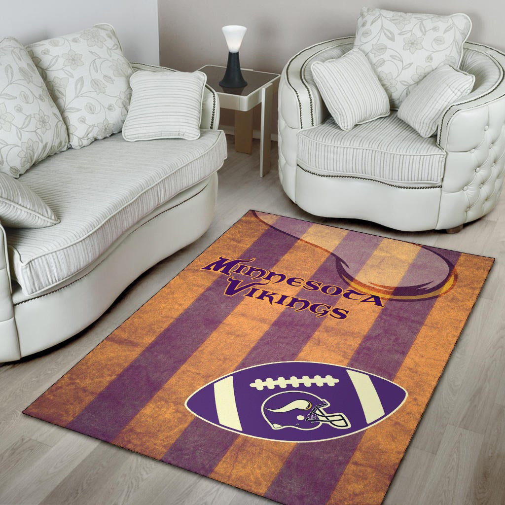 Minnesota Vikings American Football Team Area Rug Rugby Ball On Flag With Viking Horn Adrian Peterson Rugs Home Decor