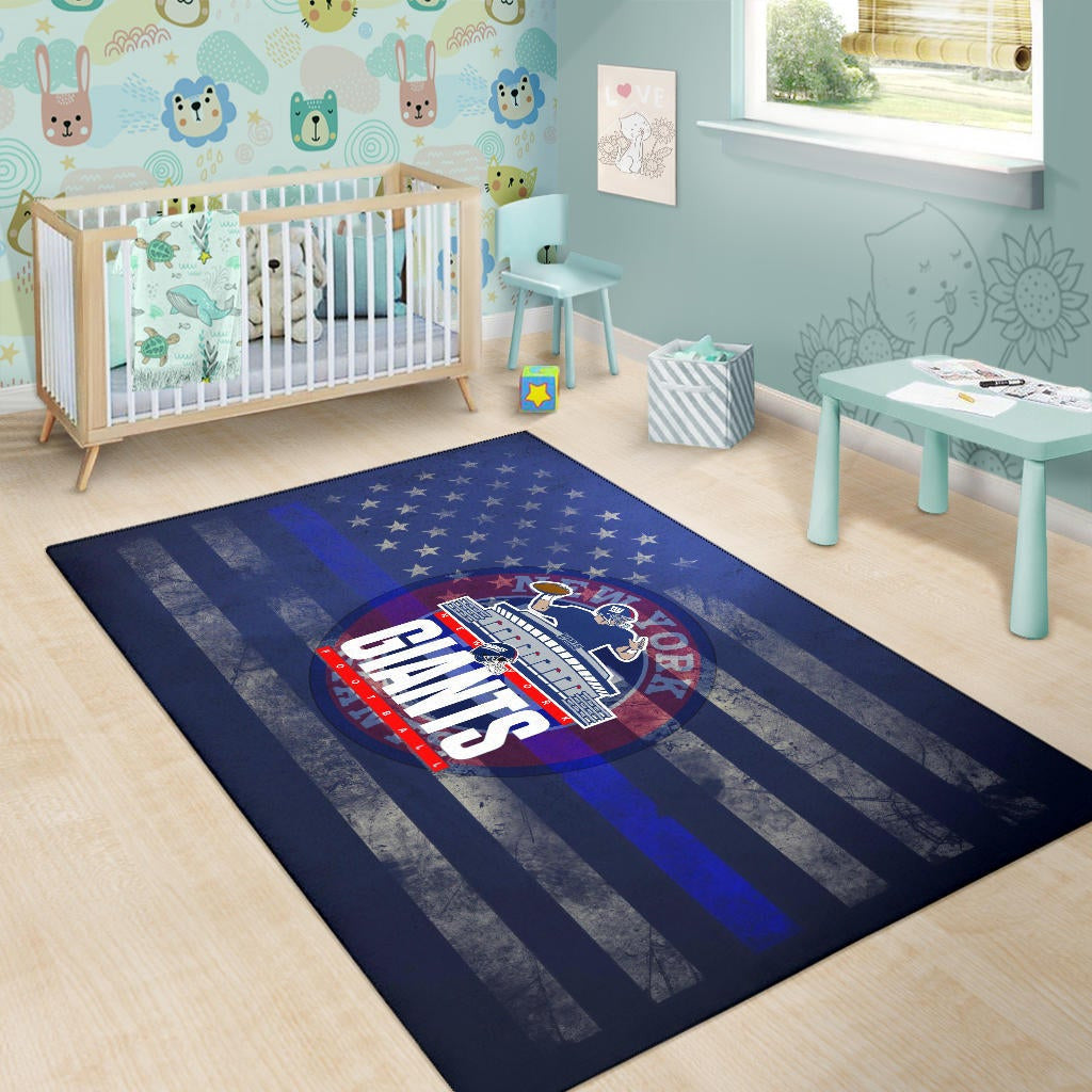 New York Giants American Football Team Area Rug Player Throwing Rugby Ball Football Stadium Artwork Rugs Home Decor