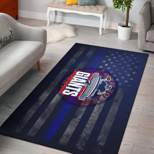New York Giants American Football Team Area Rug Player Throwing Rugby Ball Football Stadium Artwork Rugs Home Decor