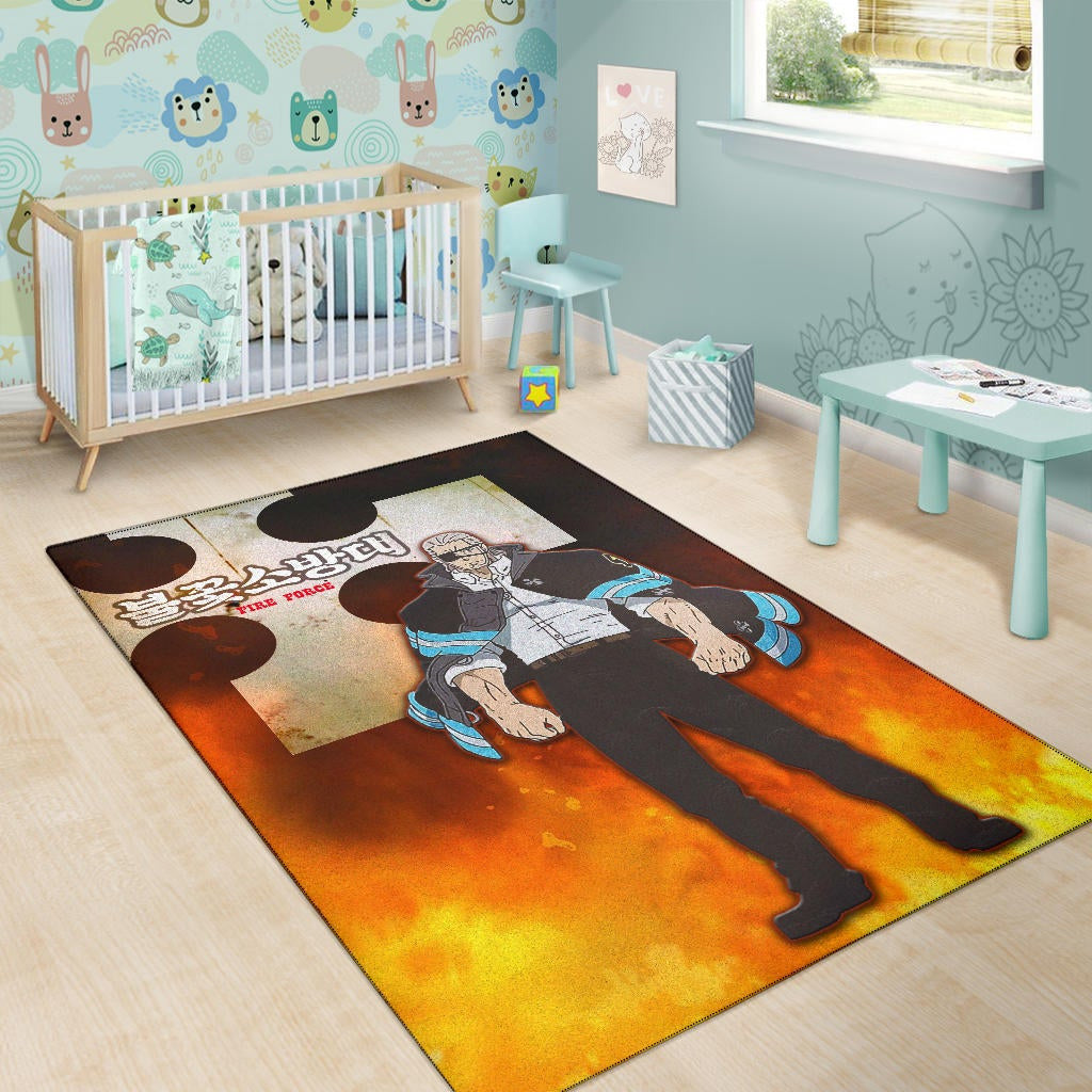 Fire Force Anime Area Rug Leonardo Barns No Emotion Standing In Fire Rugs Home Decor