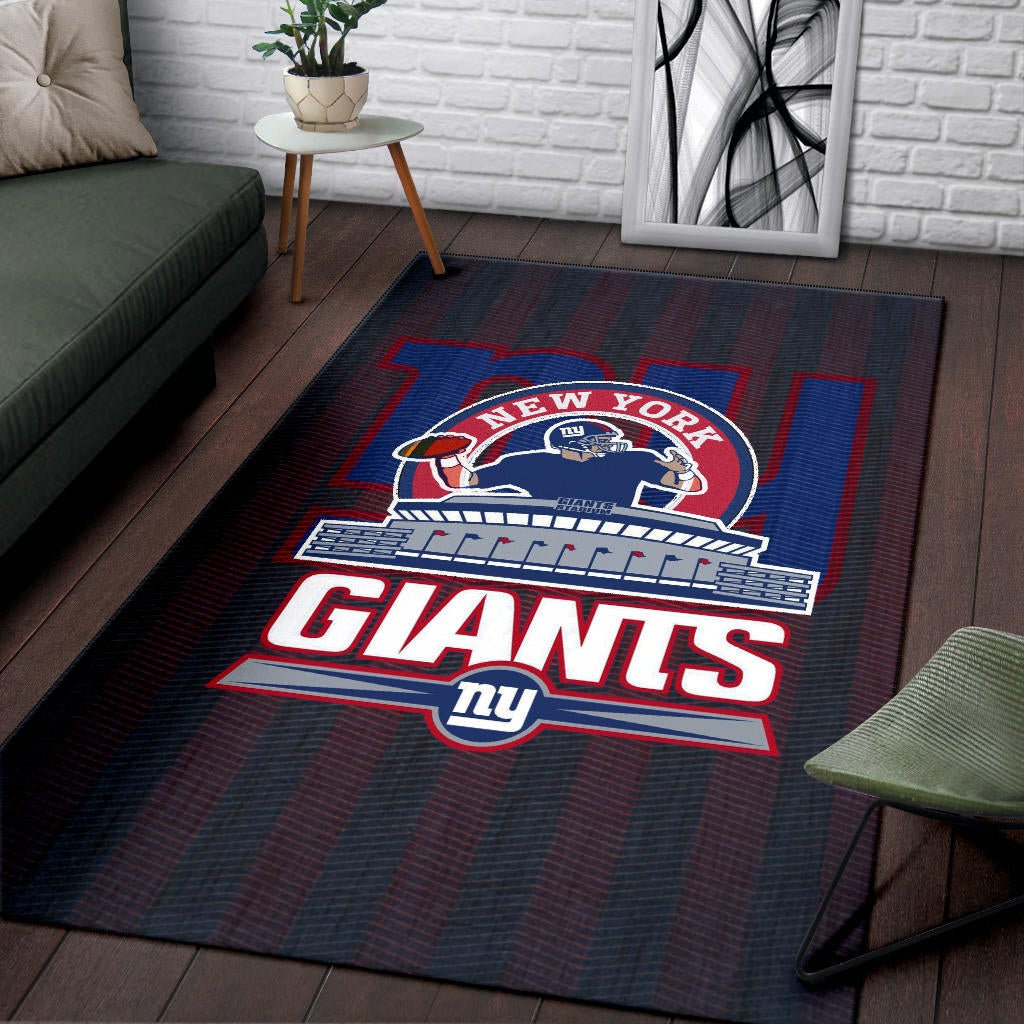 New York Giants American Football Team Area Rug Player Silhouette Throwing Rugby Ball Rugs Home Decor