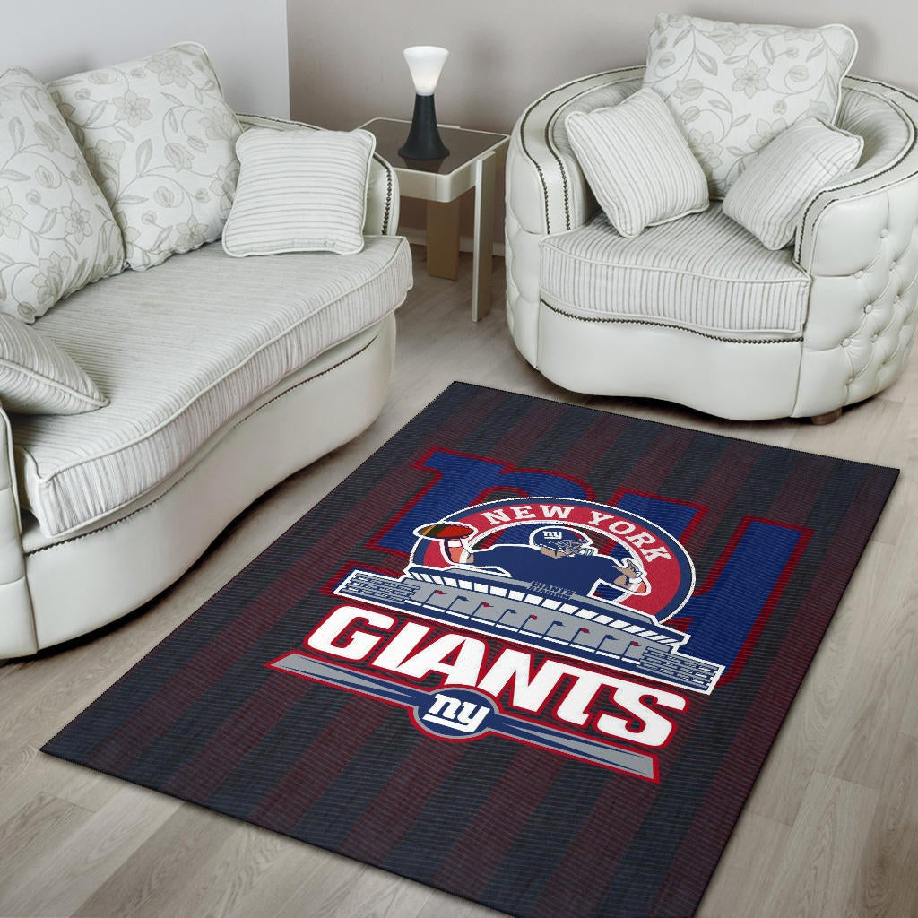 New York Giants American Football Team Area Rug Player Silhouette Throwing Rugby Ball Rugs Home Decor