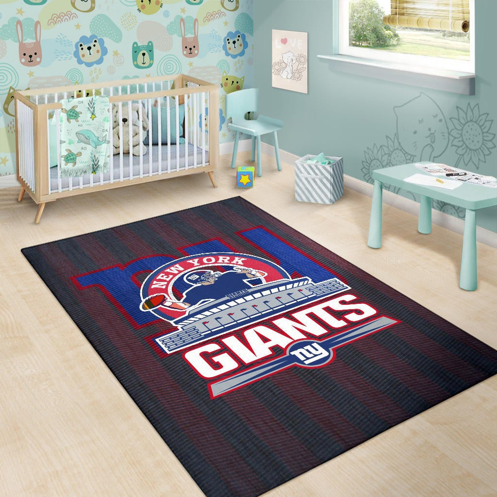 New York Giants American Football Team Area Rug Player Silhouette Throwing Rugby Ball Rugs Home Decor