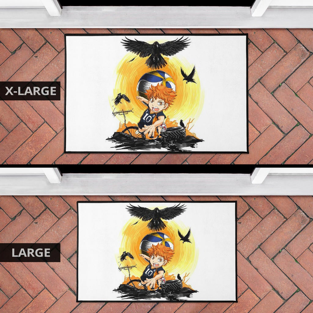 Haikyuu Anime Door Mat - Chibi Shouyou Hinata 10 Playing Volleyball Black Ravens Door Mat