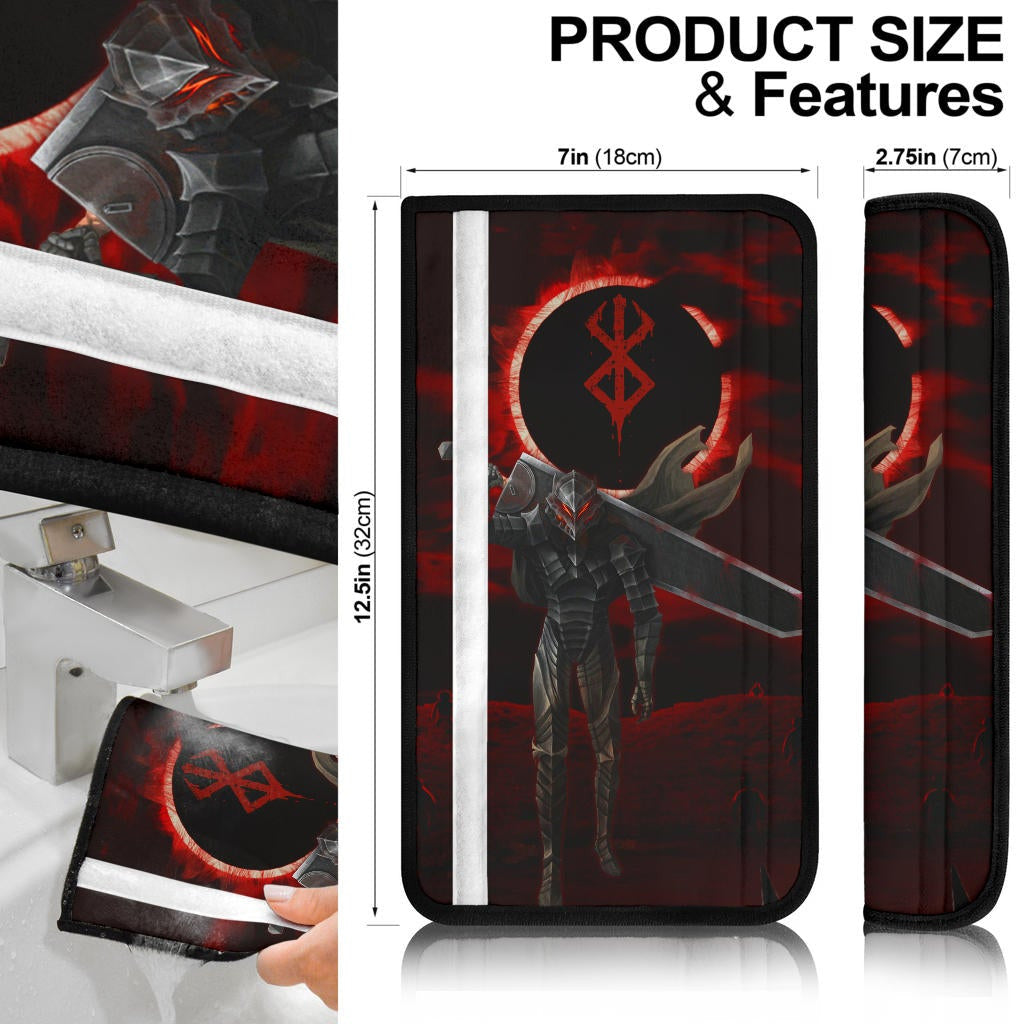 Berserk Anime Seat Belt Covers - Guts Armor Armadura With Sword Dark Black Sun Belt Covers