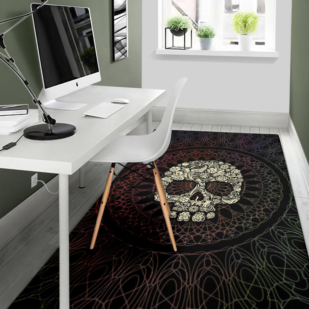 Skull Area Rug - Floral Gorgeous Mandala Skull Artwork Rugs Home Decor