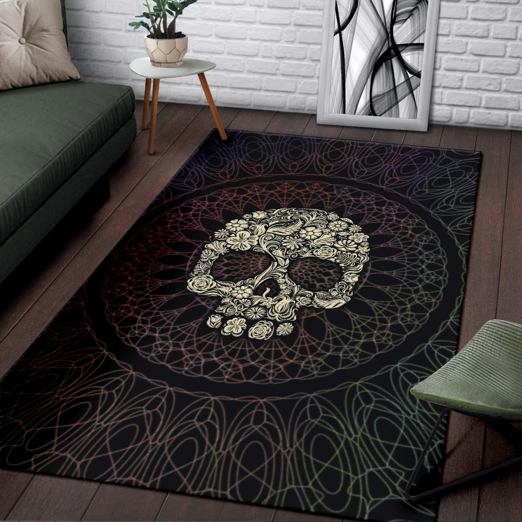 Skull Area Rug - Floral Gorgeous Mandala Skull Artwork Rugs Home Decor