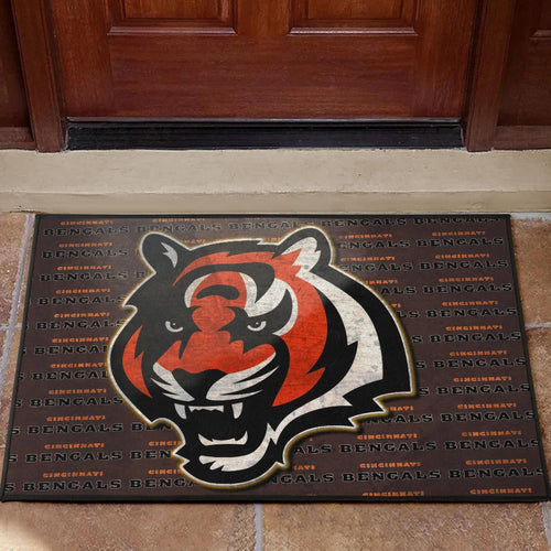 Cincinnati Bengals American Football Team Door Mat Bengal Head Grr Text Patterns Background Door Mat Home Decor