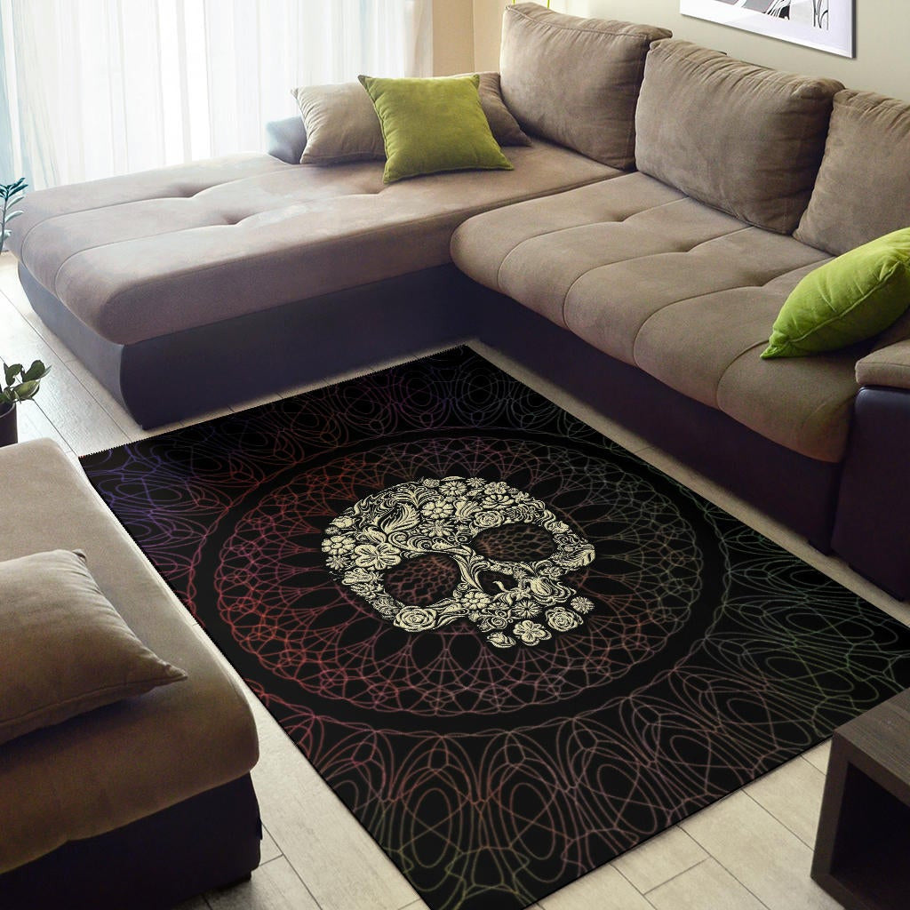 Skull Area Rug - Floral Gorgeous Mandala Skull Artwork Rugs Home Decor