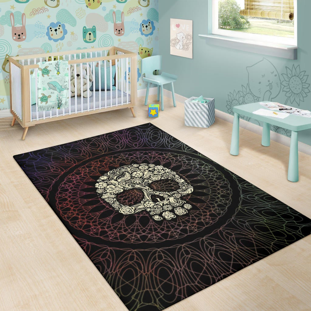 Skull Area Rug - Floral Gorgeous Mandala Skull Artwork Rugs Home Decor