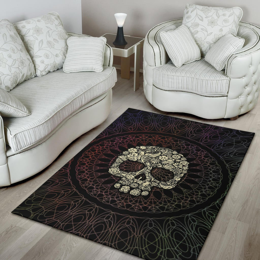 Skull Area Rug - Floral Gorgeous Mandala Skull Artwork Rugs Home Decor