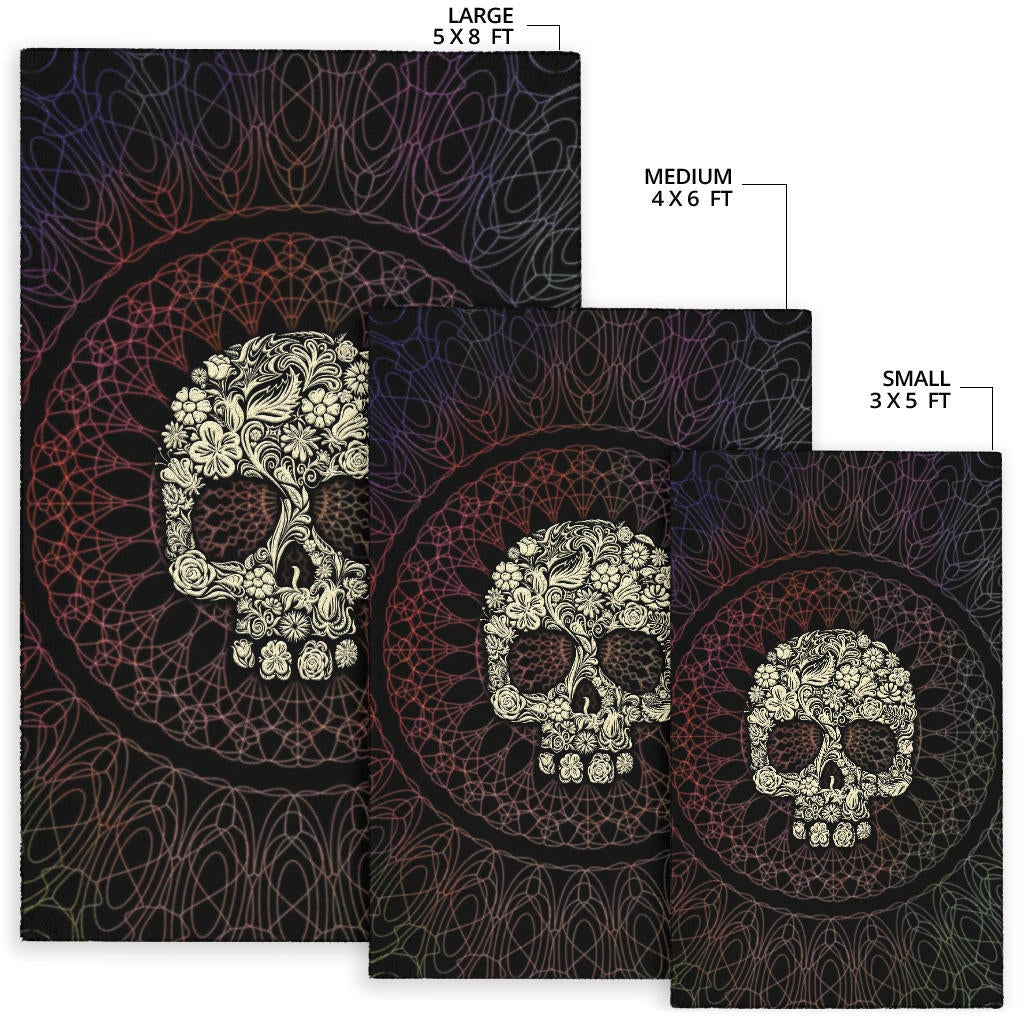 Skull Area Rug - Floral Gorgeous Mandala Skull Artwork Rugs Home Decor