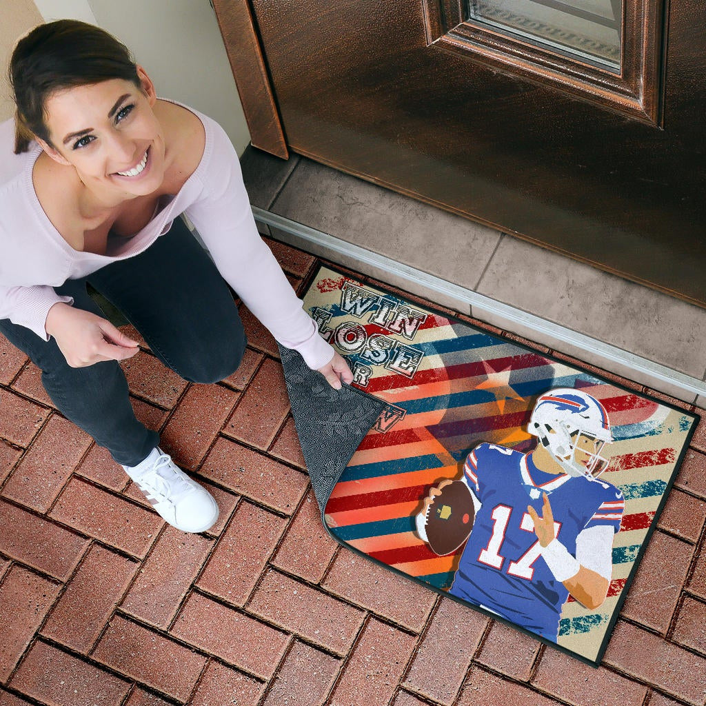 Buffalo Bills American Football Team Door Mat Player 17 Attack Rugby Ball Funny Quote Win Lose Or Draw Door Mat Home Decor