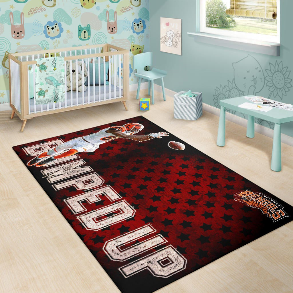 Cincinnati Bengals American Football Team Area Rug Jerome Simpson Running For Rugby Ball And Bumped Up Rugs Home Decor